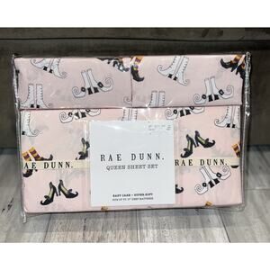 Rae Dunn WITCH SHOES Halloween Queen Bed Sheet Set WICKED NWT